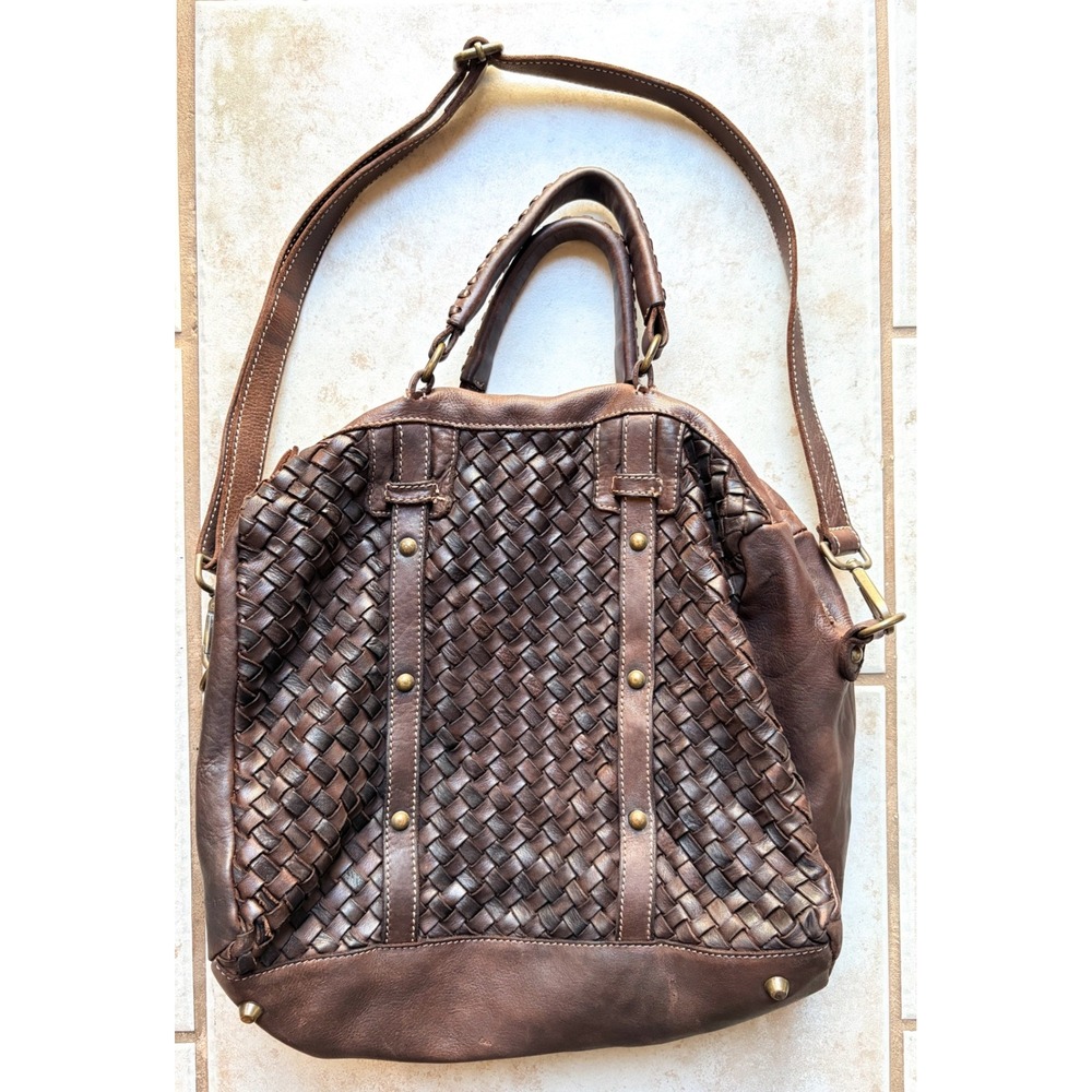 Costanza Rota Brown Woven Leather Satchel Bag Made in Italy Crossbody Boho - Picture 2 of 10